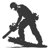 AI generated Silhouette carpenter with chainsaw in action black color only full body png