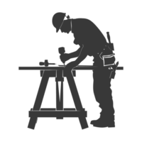 AI generated Silhouette carpenter in action black color only full body png