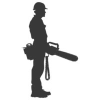 AI generated Silhouette carpenter with chainsaw black color only full body png