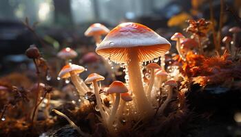 AI generated Freshness of autumn  edible toadstool growth on uncultivated forest floor generated by AI photo