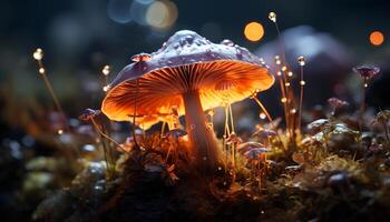 AI generated Freshness of autumn growth, yellow toadstool in uncultivated forest generated by AI photo