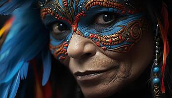 ai generado africano mujer elegancia y belleza en vistoso carnaval disfraz generado por ai foto