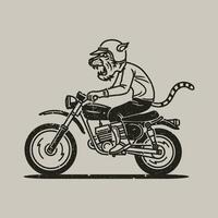 Tigre mascota motocicleta Insignia insignia, etiqueta, logo, camiseta gráfico en Clásico mano dibujado vector ilustración