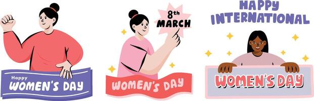 International Women's Day March 8 Girl Power Set Illustration Vector