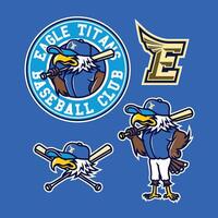 Eagle Mascot Object Baseball Club Sport Set in Vintage Hand Drawn Design vector