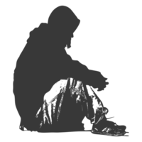 AI generated Silhouette homeless black color only full body png