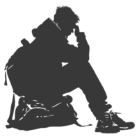 AI generated Silhouette homeless black color only full body png