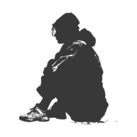 AI generated Silhouette homeless black color only full body png