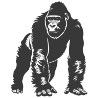 AI generated Silhouette gorilla animal black color only full body png