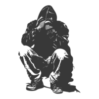 AI generated Silhouette homeless black color only full body png