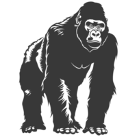 AI generated Silhouette gorilla animal black color only full body png