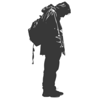 AI generated Silhouette homeless black color only full body png