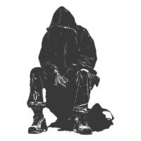 AI generated Silhouette homeless black color only full body png