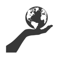 AI generated Silhouette hand holding earth black color only earth day celebration png