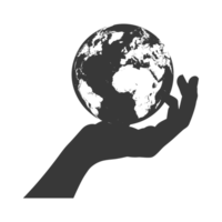 AI generated Silhouette hand holding earth black color only earth day celebration png