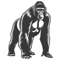 AI generated Silhouette gorilla animal black color only full body png