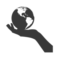 AI generated Silhouette hand holding earth black color only earth day celebration png