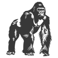 AI generated Silhouette gorilla animal black color only full body png