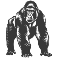 AI generated Silhouette gorilla animal black color only full body png