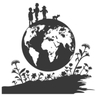 AI generated Silhouette illustration for celebrating international earth day black color only png