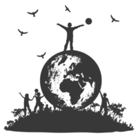 AI generated Silhouette illustration for celebrating international earth day black color only png