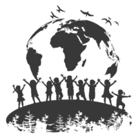 AI generated Silhouette illustration for celebrating international earth day black color only png