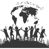 AI generated Silhouette illustration for celebrating international earth day black color only png