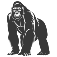 AI generated Silhouette gorilla animal black color only full body png