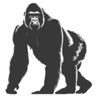 AI generated Silhouette gorilla animal black color only full body png