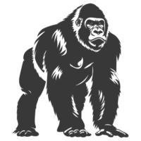 AI generated Silhouette gorilla animal black color only full body png