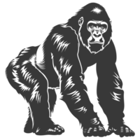 AI generated Silhouette gorilla animal black color only full body png