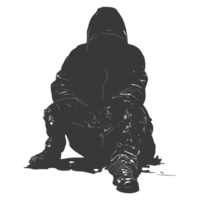 AI generated Silhouette homeless black color only full body png