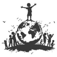 AI generated Silhouette illustration for celebrating international earth day black color only png