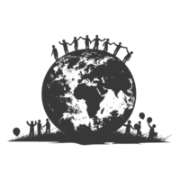 AI generated Silhouette illustration for celebrating international earth day black color only png