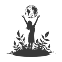 AI generated Silhouette illustration for celebrating international earth day black color only png