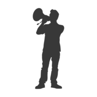 AI generated Silhouette demonstrators holding loudspeaker alone black color only png