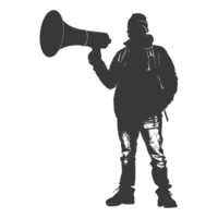 AI generated Silhouette demonstrators holding loudspeaker alone black color only png