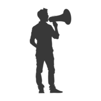 AI generated Silhouette demonstrators holding loudspeaker alone black color only png