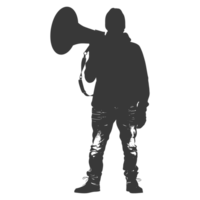 AI generated Silhouette demonstrators holding loudspeaker alone black color only png