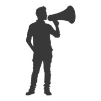 AI generated Silhouette demonstrators holding loudspeaker alone black color only png