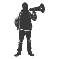 AI generated Silhouette demonstrators holding loudspeaker alone black color only png