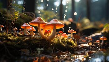 AI generated Close up of autumn toadstool, a slimy and dangerous beauty generated by AI photo
