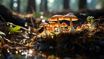 AI generated Close up of a yellow toadstool cap, beauty in nature generated by AI photo