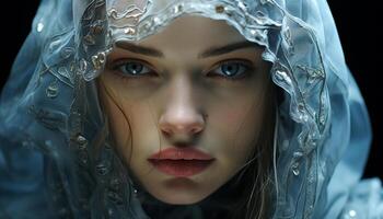 AI generated Beautiful woman with wet hair looking at camera, sensuality in her eyes generated by AI photo