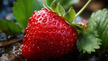 AI generated Fresh strawberry, ripe and juicy, a healthy summer snack generated by AI photo