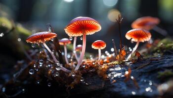 AI generated Freshness and beauty in nature  a close up of a slimy toadstool generated by AI photo