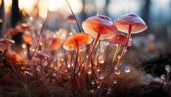 AI generated The colorful toadstool grows in the uncultivated forest meadow generated by AI photo