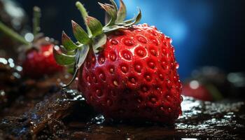 AI generated Freshness and sweetness in a juicy, ripe strawberry dessert generated by AI photo