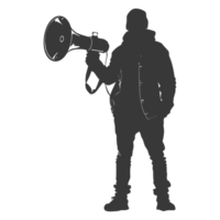 AI generated Silhouette demonstrators holding loudspeaker alone black color only png