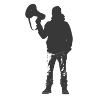AI generated Silhouette demonstrators holding loudspeaker alone black color only png